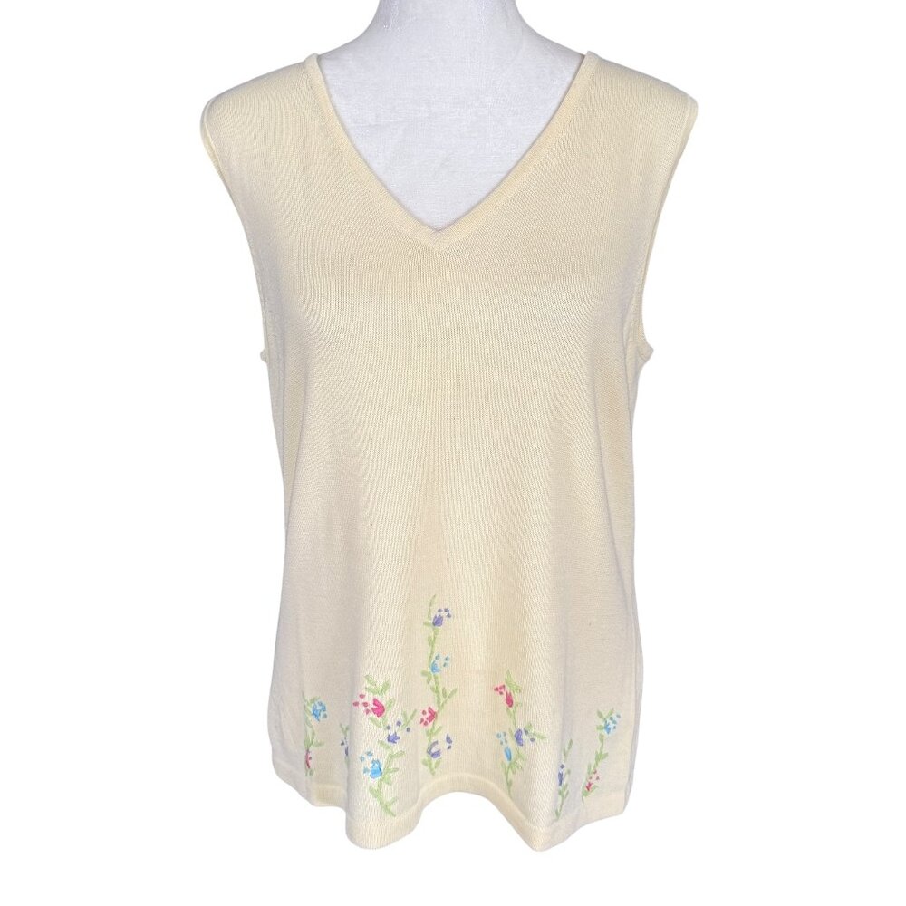 Paul Harris Design yellow floral sleeveless soft stretchy tank top size large